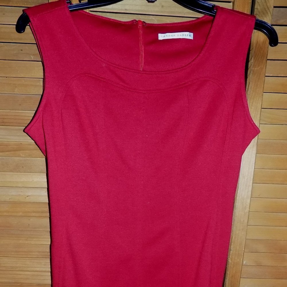 Sandra Darren SZ 10 Christmas Red Scuba Fitted Detailed Sleeveless Knit Dress